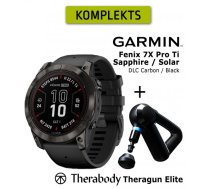GARMIN fēnix 7X Pro Sapphire Solar, Carbon Gray DLC Titanium Black + Theragun Elite sporta pulkstenis