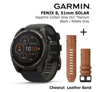GARMIN Fenix 8 51 mm, Solar, Sapphire Carbon + Chesnut Leather Band sporta pulkstenis