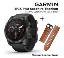 GARMIN epix Pro (Gen 2) Sapphire, 51 mm Carbon Gray DLC titanium with black silicone + Chesnut Le sporta pulkstenis