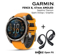 GARMIN Fenix 8 47 mm, AMOLED, Sapphire Titanium + SHOKZ Open Fit Black sporta pulkstenis