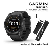 GARMIN epix Pro (Gen 2), 51 mm Slate Gray with black silicone + Heathered Black Nylon Band sporta pulkstenis