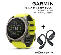 GARMIN Fenix 8 51 mm, Solar, Sapphire Titanium + SHOKZ Open Fit Black sporta pulkstenis