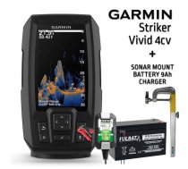 GARMIN STRIKER VIVID 4CV AR GT20-TM SONĀRU + AKUMULATORS 13AH 12V + LĀDĒTĀJS + SONĀRA STIPRINĀJUM eholote