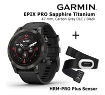 GARMIN epix Pro (Gen 2) Sapphire, 47 mm Carbon Gray DLC titanium with black + HRM-PRO Plus Sensor sporta pulkstenis