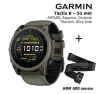 GARMIN Tactix 8 – 51 mm, AMOLED, Sapphire, Cerakote, Titanium, Olive + HRM 600 Sensor sporta pulkstenis