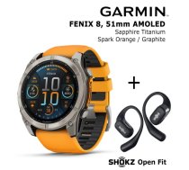 GARMIN Fenix 8 51 mm, AMOLED, Sapphire Titanium + SHOKZ Open Fit Black sporta pulkstenis