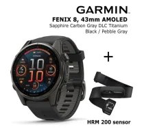 GARMIN Fenix 8 43 mm, AMOLED, Sapphire Carbon + HRM 200 Sensor sporta pulkstenis