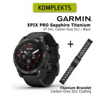 GARMIN epix Pro (Gen 2) Sapphire, 47 mm Carbon Gray DLC titanium with black silicone + QuickFit 2 sporta pulkstenis