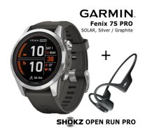 GARMIN fēnix 7S Pro Solar, Silver / Graphite + Shokz Open Run Pro Black sporta pulkstenis