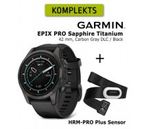 GARMIN epix Pro (Gen 2) Sapphire, 42 mm Carbon Gray DLC titanium with black + HRM-PRO Plus Sensor sporta pulkstenis