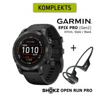 GARMIN epix Pro (Gen 2), 47 mm Slate Gray / black + Shokz Open Run Pro Black sporta pulkstenis