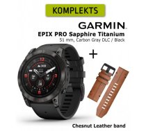 GARMIN epix Pro (Gen 2) Sapphire, 51 mm Carbon Gray DLC titanium with black silicone + Chesnut Le sporta pulkstenis