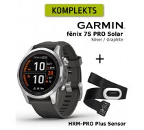 GARMIN fēnix 7S Pro Solar, Silver Stainless Steel with Graphite + HRM-PRO Plus Sensor sporta pulkstenis