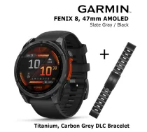 GARMIN Fenix 8 47 mm, AMOLED, Slate Gray + Titanium Bracelet Carbon Grey DLC, QuickFit 22mm sporta pulkstenis