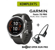 GARMIN fēnix 7S Pro Solar, Silver / Graphite + Shokz Open Run Pro Black sporta pulkstenis