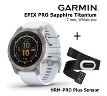 GARMIN epix Pro (Gen 2) Sapphire, 47 mm Titanium with whitestone + HRM-PRO Plus sporta pulkstenis