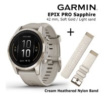 GARMIN epix Pro (Gen 2) Sapphire, 42 mm Soft Gold Stainless Steel with light sand + Cream Heather sporta pulkstenis