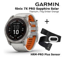 GARMIN fēnix 7X Pro Sapphire Solar, Titanium with Fog Gray/Ember Orange + HRM-PRO Plus Sensor sporta pulkstenis