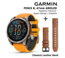 GARMIN Fenix 8 47 mm, AMOLED, Sapphire Titanium + Chesnut Leather Band sporta pulkstenis