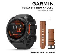 GARMIN Fenix 8 51 mm, AMOLED, Slate Gray + Chestnut Leather Band sporta pulkstenis