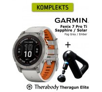 GARMIN fēnix 7 Pro Sapphire Solar, Titanium Fog Gray/Ember Orange + Theragun Elite sporta pulkstenis