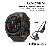 GARMIN Fenix 8 51 mm, AMOLED, Sapphire Carbon + SHOKZ Open Run Black sporta pulkstenis