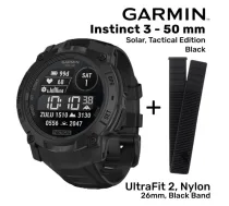 GARMIN Instinct 3 - 50 mm, Solar, Tactical Edition, Black + UltraFit 2, Nylon, 26mm, Black sporta pulkstenis