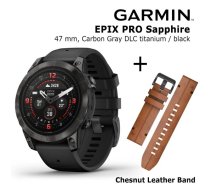 GARMIN epix Pro (Gen 2) Sapphire, 47 mm Carbon Gray DLC titanium with black silicone + Chestnut L sporta pulkstenis