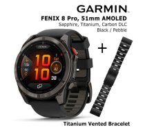 GARMIN fēnix® 8 Pro – 51 mm, AMOLED, Sapphire, Carbon DLC Ti + Titanium Vented Bracet sporta pulkstenis
