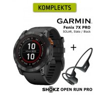 GARMIN fēnix 7X Pro - Solar Slate Stainless Steel / Black + Shokz Open Run Pro Black sporta pulkstenis
