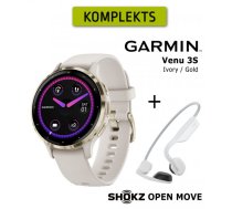 GARMIN Venu 3S, Ivory, Gold + Shokz Open Move White sporta pulkstenis