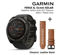 GARMIN Fenix 8 51 mm, Solar, Sapphire Carbon + Chesnut Leather Band sporta pulkstenis
