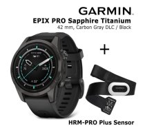 GARMIN epix Pro (Gen 2) Sapphire, 42 mm Carbon Gray DLC titanium with black + HRM-PRO Plus Sensor sporta pulkstenis