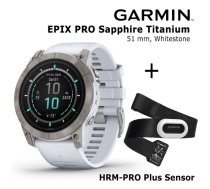 GARMIN epix Pro (Gen 2) Sapphire, 51 mm Titanium with whitestone + HRM-PRO Plus Sensor sporta pulkstenis