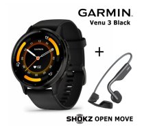 GARMIN Venu 3, Black + Shokz Open Move Grey sporta pulkstenis