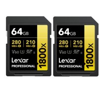 LEXAR SDXC Pro 1800x U3 UHS-II R280/W210 (V60) 64GB - 2gab. atmiņas karte
