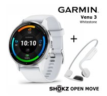 GARMIN Venu 3, Whitestone + Shokz Open Move White sporta pulkstenis