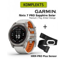 GARMIN fēnix 7 Pro Sapphire Solar, Titanium with Fog Gray/Ember Orange + HRM-PRO Plus Sensor sporta pulkstenis