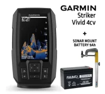 GARMIN STRIKER VIVID 4CV AR GT20-TM SONĀRU + AKUMULATORS 13AH 12V + SONĀRA STIPRINĀJUMS eholote