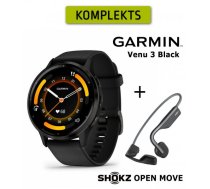 GARMIN Venu 3, Black + Shokz Open Move Grey sporta pulkstenis