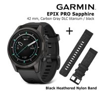 GARMIN epix Pro (Gen 2) Sapphire, 42 mm Carbon Gray DLC titanium with black silicone + Heathered sporta pulkstenis