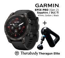 GARMIN epix Pro (Gen 2) Sapphire, 47mm Carbon Gray DLC titanium black + Theragun Elite sporta pulkstenis