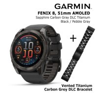 GARMIN Fenix 8 51 mm, AMOLED, Sapphire Carbon + Vented Titanium Bracelet Carbon Gray DLC sporta pulkstenis
