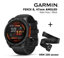 GARMIN Fenix 8 47 mm, AMOLED, Slate Gray + HRM 200 Sensor sporta pulkstenis