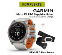 GARMIN fēnix 7X Pro Sapphire Solar, Titanium with Fog Gray/Ember Orange + HRM-PRO Plus Sensor sporta pulkstenis