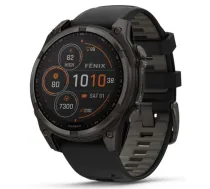 GARMIN Fenix 8 47 mm, Solar, Sapphire Carbon Gray DLC Titanium with Black/Pebble Gray Silicone sporta pulkstenis