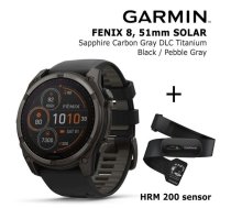 GARMIN Fenix 8 51 mm, Solar, Sapphire Carbon + Garmin HRM 200 Sensor sporta pulkstenis