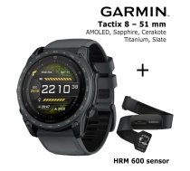 GARMIN Tactix 8 – 51 mm, AMOLED, Sapphire, Cerakote, Titanium, Slate grey + HRM 600 Sensor sporta pulkstenis