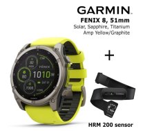 GARMIN Fenix 8 51 mm, Solar, Sapphire Titanium + HRM 200 Sensor sporta pulkstenis
