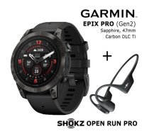 GARMIN epix Pro (Gen 2) Sapphire, 47mm Carbon Gray DLC titanium black + Shokz Open Run Pro Black sporta pulkstenis